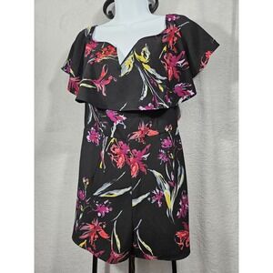 Anthropologie Leith Shorts Romper Womens Med Black Red Floral Romantic Pockets